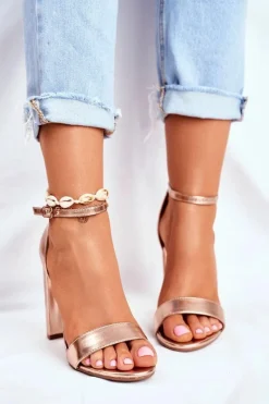 Boto Sandały Damskie Na Słupku Złoty Róż Anastasie