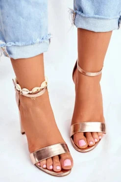 Boto Sandały Damskie Na Słupku Złoty Róż Anastasie