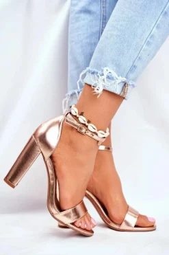 Boto Sandały Damskie Na Słupku Złoty Róż Anastasie