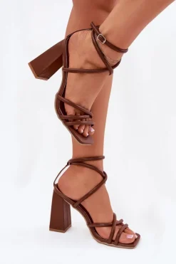 Boto Sandały Damskie Na Słupku Z Paskami Brązowe Ciarilora