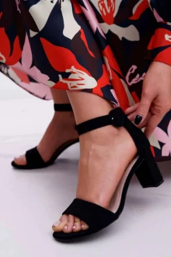 Outlet Sandały Damskie Na Słupku Zamszowe Czarne Lexi Damskie Sandały Na Słupku|Sandały Na Obcasie