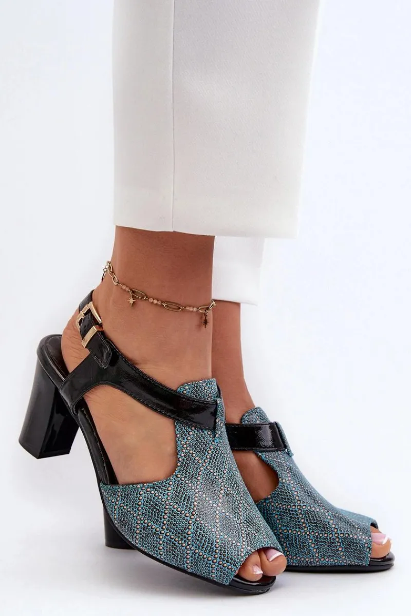 Best Sandały Damskie Na Słupku Z Eko Skóry Turkusowe Queenmarie Damskie Sandały Na Słupku|Sandały Na Obcasie