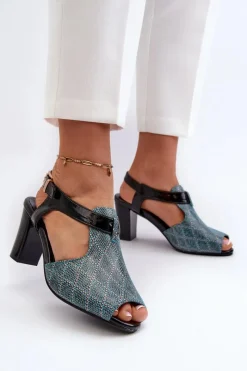 Best Sandały Damskie Na Słupku Z Eko Skóry Turkusowe Queenmarie Damskie Sandały Na Słupku|Sandały Na Obcasie