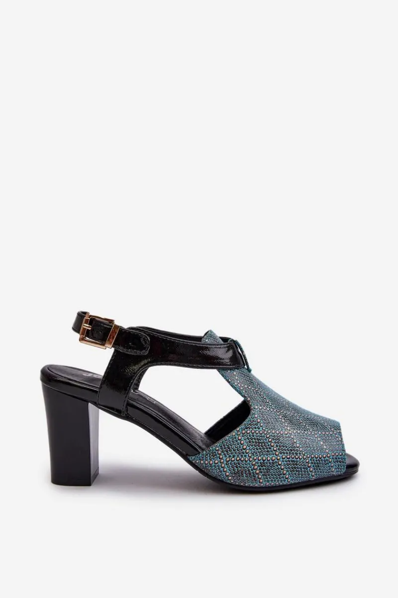 Best Sandały Damskie Na Słupku Z Eko Skóry Turkusowe Queenmarie Damskie Sandały Na Słupku|Sandały Na Obcasie