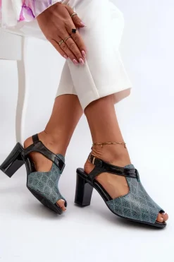 Best Sandały Damskie Na Słupku Z Eko Skóry Turkusowe Queenmarie Damskie Sandały Na Słupku|Sandały Na Obcasie