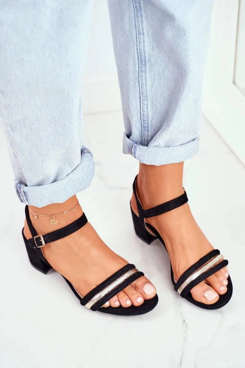 New Damskie buty S.Barski Sandały Damskie Na Słupku Z Brokatem Czarne Wixi