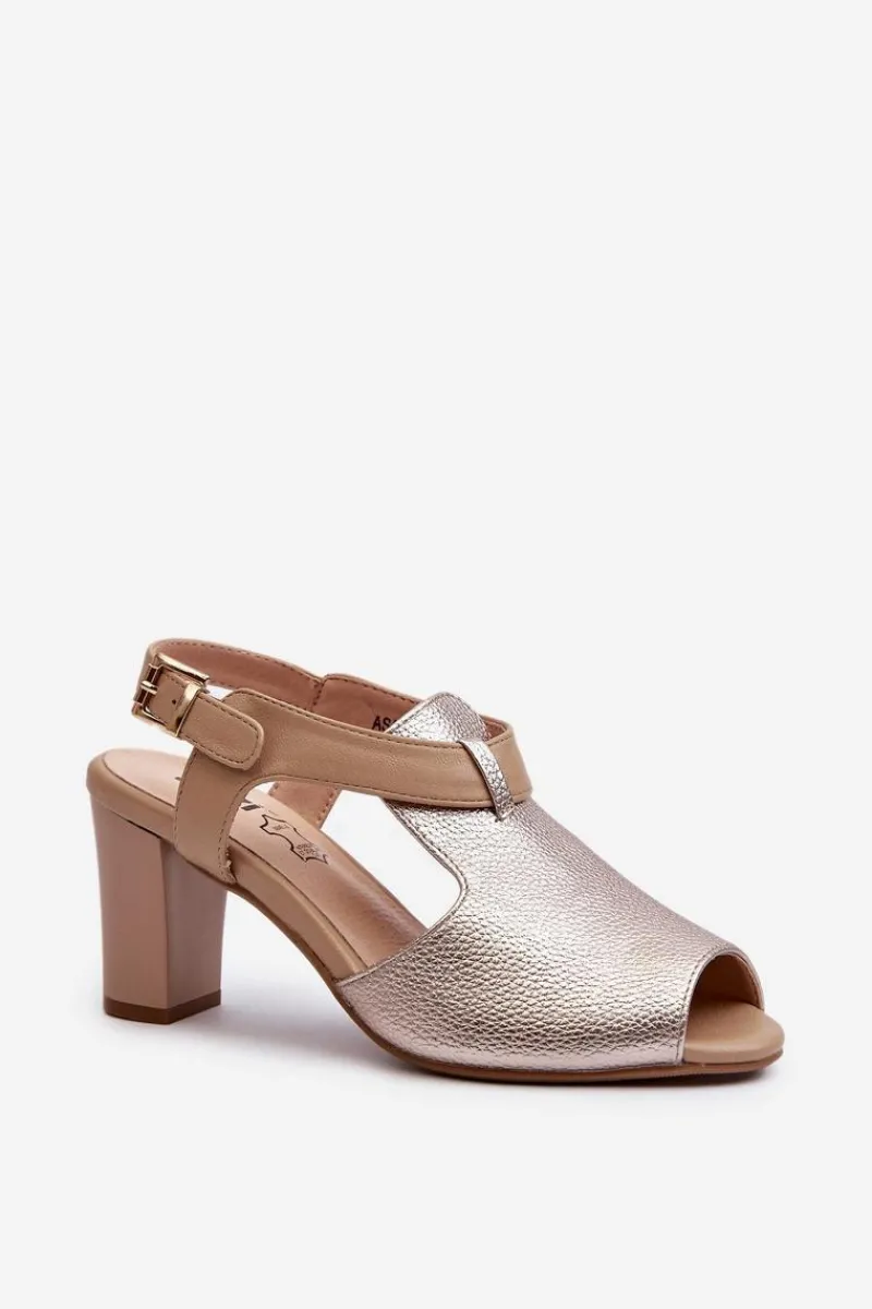 Sandały Na Słupku|Sandały Na Obcasie>Boto Sandały Damskie Na Słupku Z Eko Skóry Złote Queenmarie Złoty