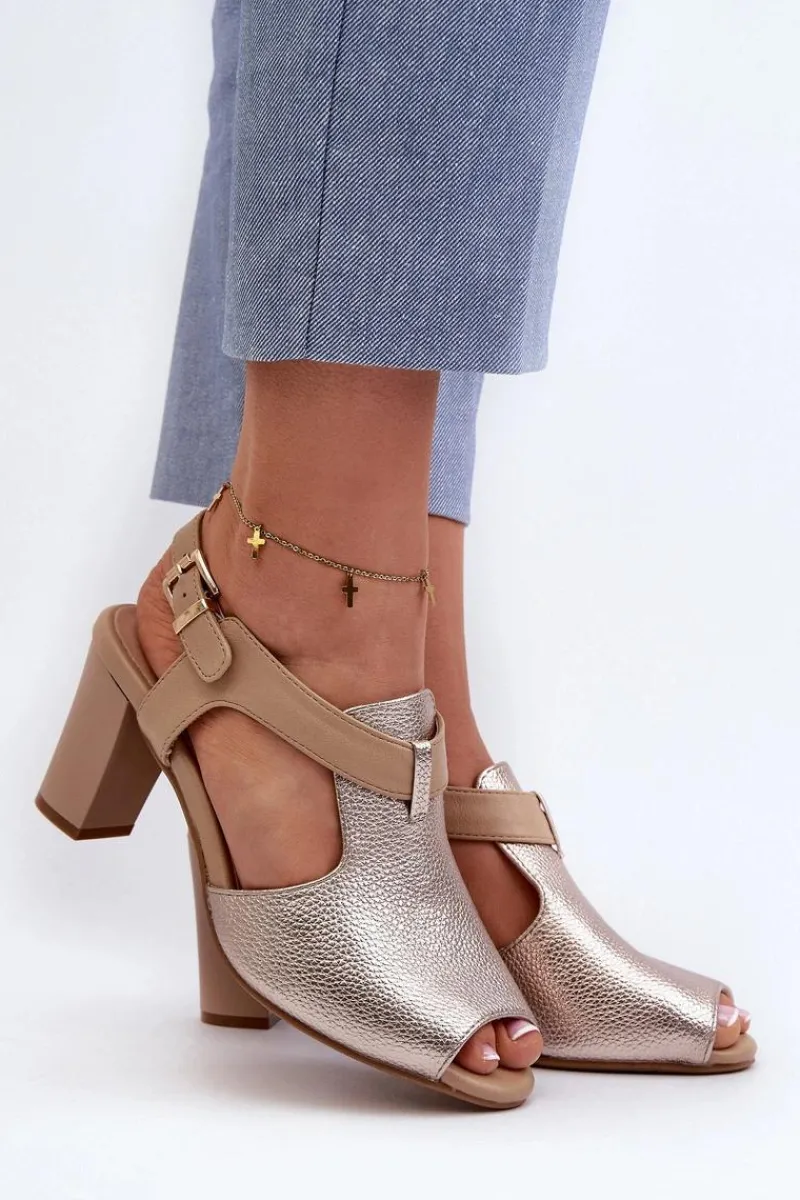 Sandały Na Słupku|Sandały Na Obcasie>Boto Sandały Damskie Na Słupku Z Eko Skóry Złote Queenmarie Złoty