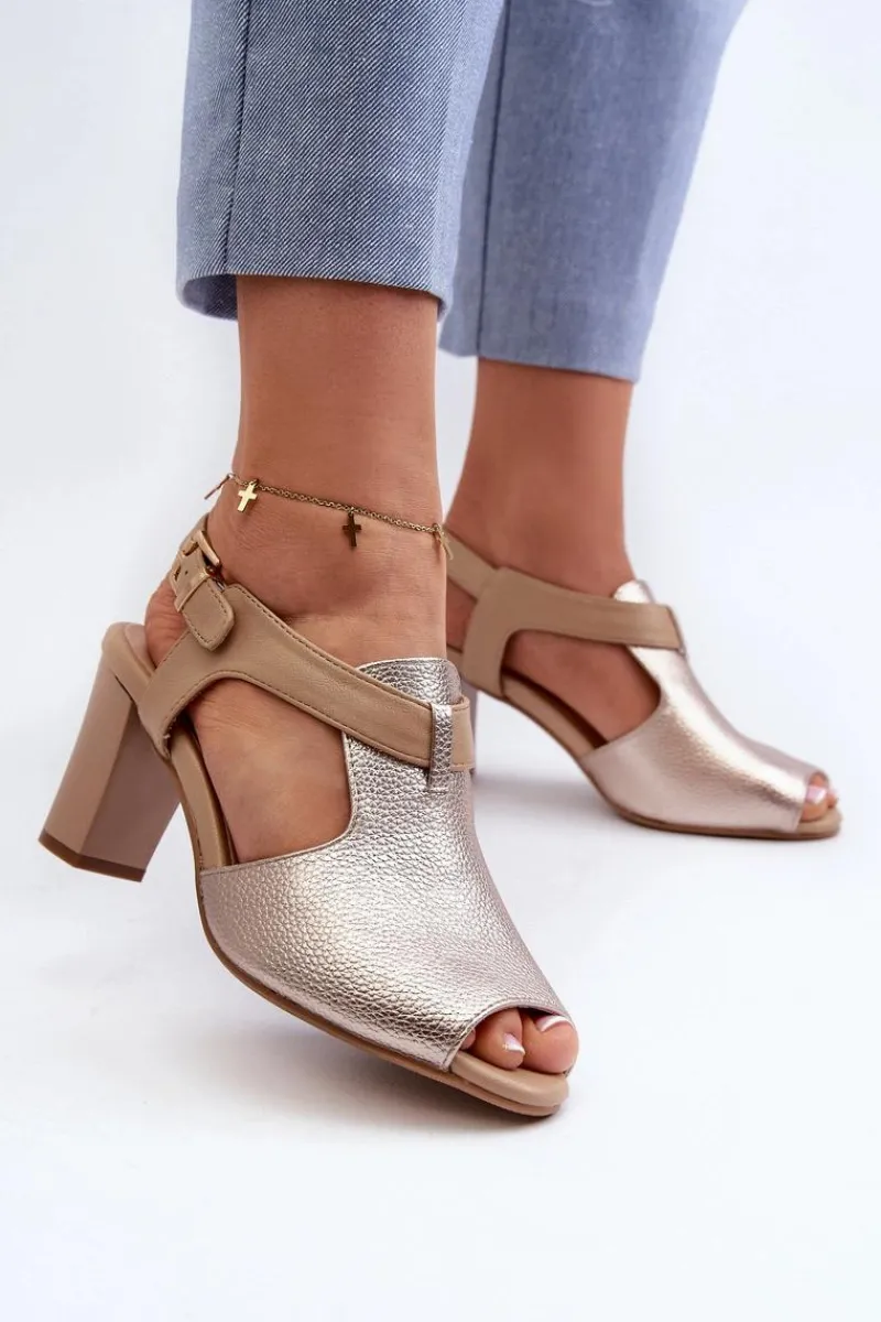 Sandały Na Słupku|Sandały Na Obcasie>Boto Sandały Damskie Na Słupku Z Eko Skóry Złote Queenmarie Złoty