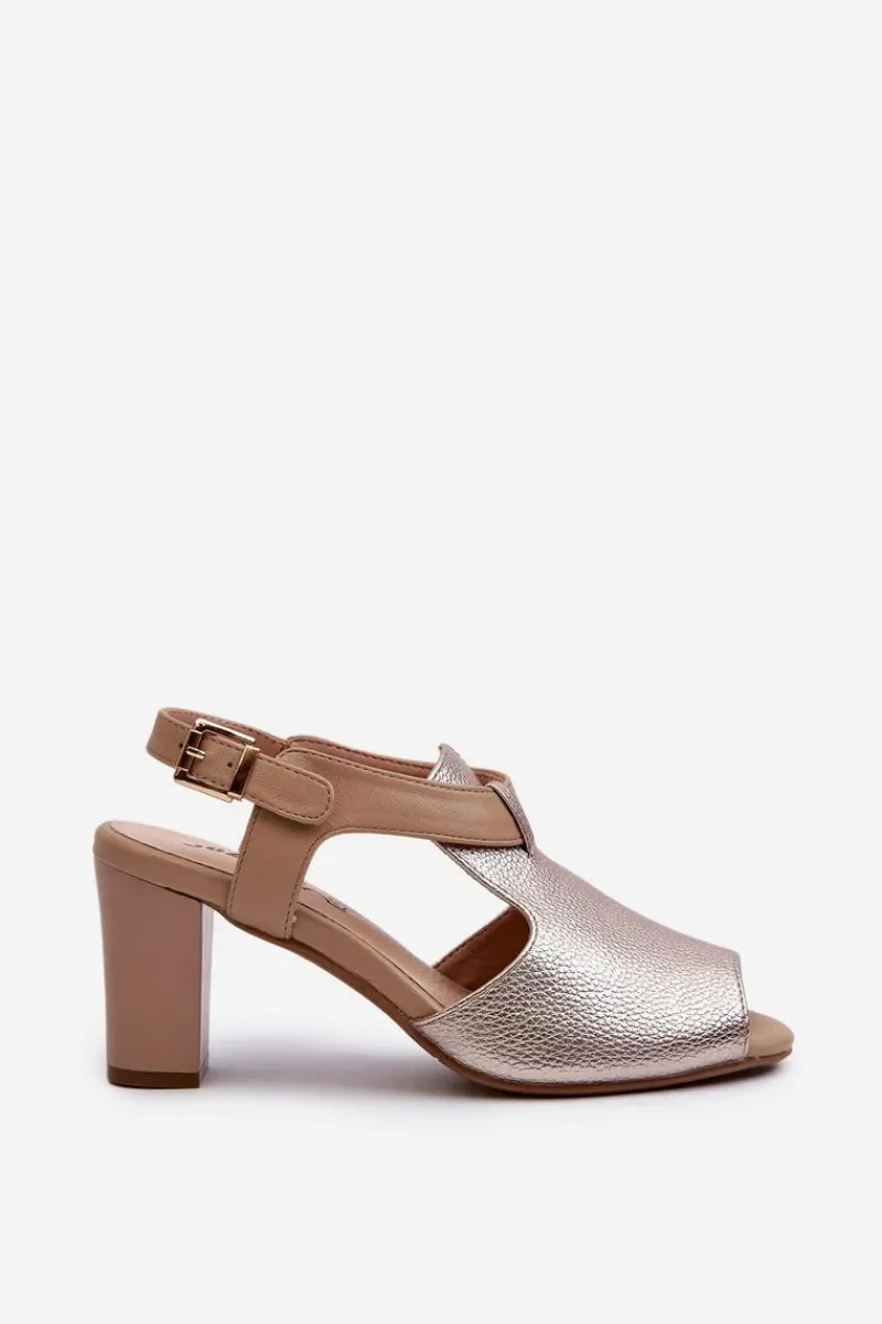 Sandały Na Słupku|Sandały Na Obcasie>Boto Sandały Damskie Na Słupku Z Eko Skóry Złote Queenmarie Złoty