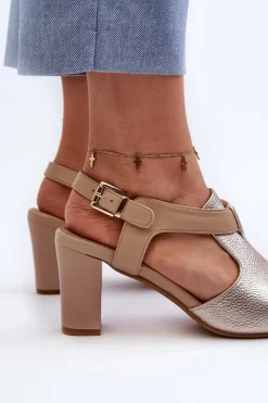 Sandały Na Słupku|Sandały Na Obcasie><noscript><img width=