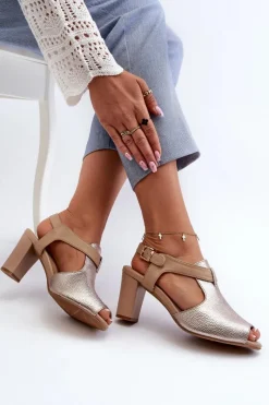 Sandały Na Słupku|Sandały Na Obcasie><noscript><img width=