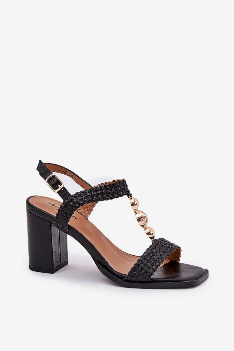 Sandały Na Słupku|Sandały Na Obcasie>Boto Sandały Damskie Na Słupku Z Ozdobą I Plecionką Czarne Annaviel