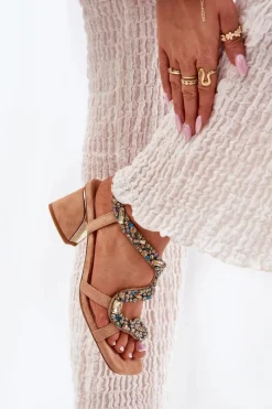 Outlet Artiker Sandały Damskie Na Słupku Z Kryształkami 56C1377 Beżowe Beżowy