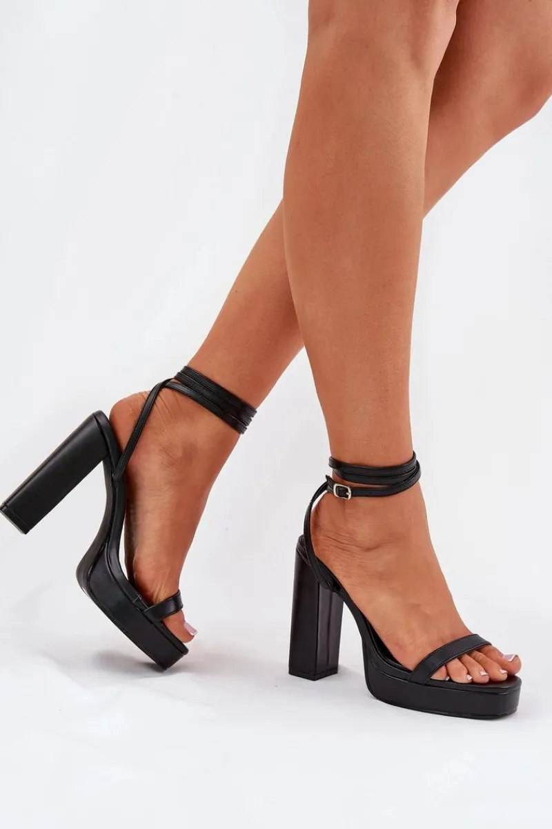 Best Sandały Damskie Na Słupku Z Paseczkiem Czarne Fevenne Damskie Sandały Na Słupku|Sandały Na Obcasie