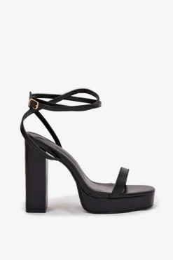 Best Sandały Damskie Na Słupku Z Paseczkiem Czarne Fevenne Damskie Sandały Na Słupku|Sandały Na Obcasie