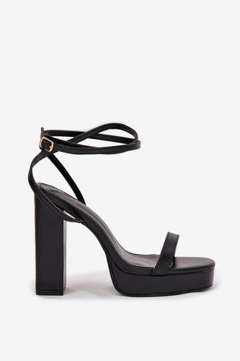 Best Sandały Damskie Na Słupku Z Paseczkiem Czarne Fevenne Damskie Sandały Na Słupku|Sandały Na Obcasie