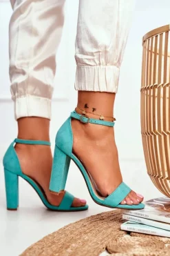 Boto Sandały Damskie Na Słupku Zamszowe Zielone Anastasie