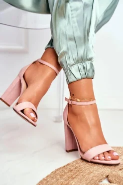 Boto Sandały Damskie Na Słupku Zamszowe Różowe Anastasie