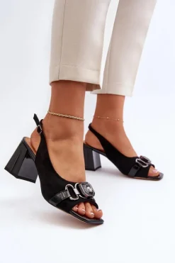 New Sandały Damskie Na Słupku Z Ozdobą Czarne D&A MR38-659 Damskie Sandały Na Słupku|Sandały Na Obcasie