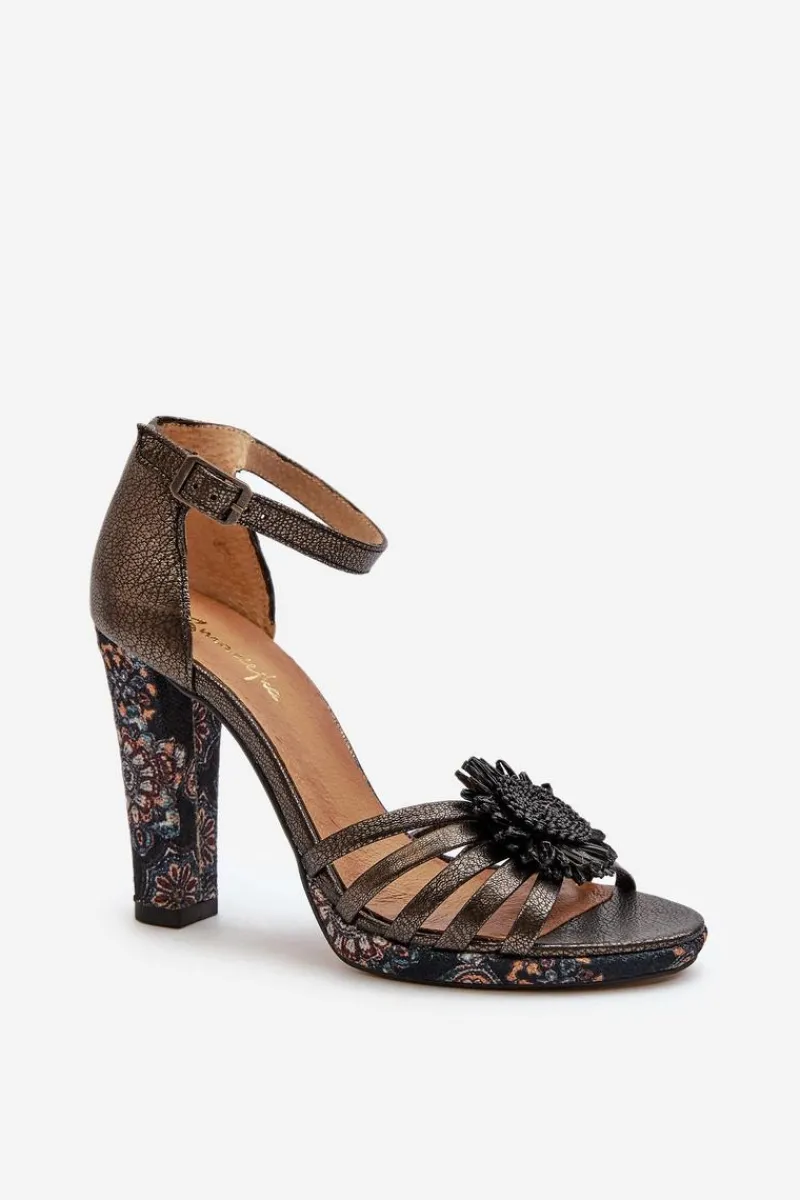 Sandały Na Słupku|Sandały Na Obcasie>Maciejka Sandały Damskie Na Słupku Z Ozdobą 06620-20 Grafitowe