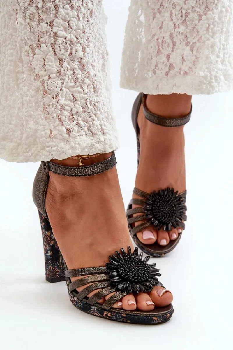 Sandały Na Słupku|Sandały Na Obcasie>Maciejka Sandały Damskie Na Słupku Z Ozdobą 06620-20 Grafitowe