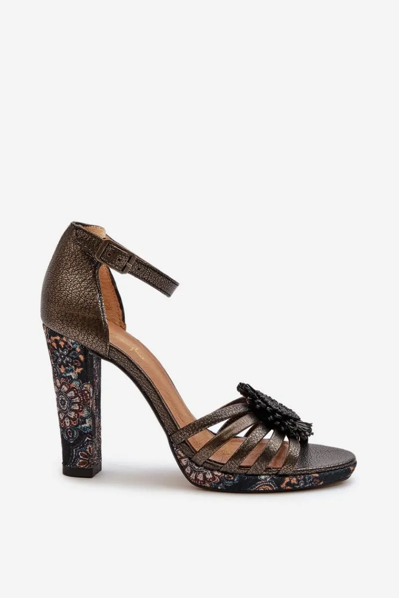 Sandały Na Słupku|Sandały Na Obcasie>Maciejka Sandały Damskie Na Słupku Z Ozdobą 06620-20 Grafitowe