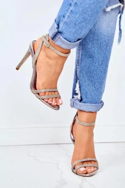 Clearance Sandały Damskie Na Szpilce Brokatowe Złote Demmis Damskie Sandały Na Obcasie