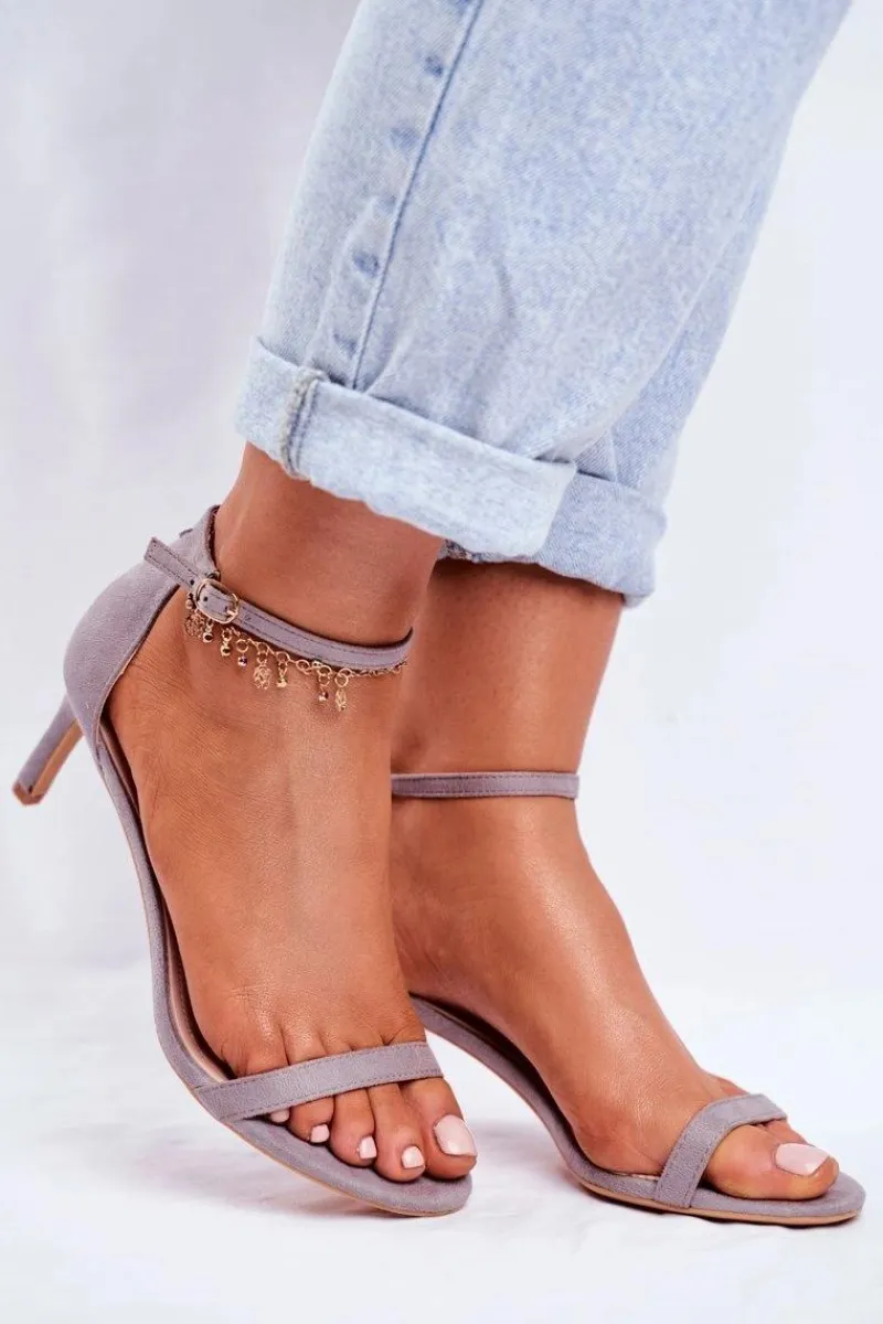 Hot Sandały Damskie Na Szpilce Klasyczne Szare Mintore Damskie Sandały Na Obcasie