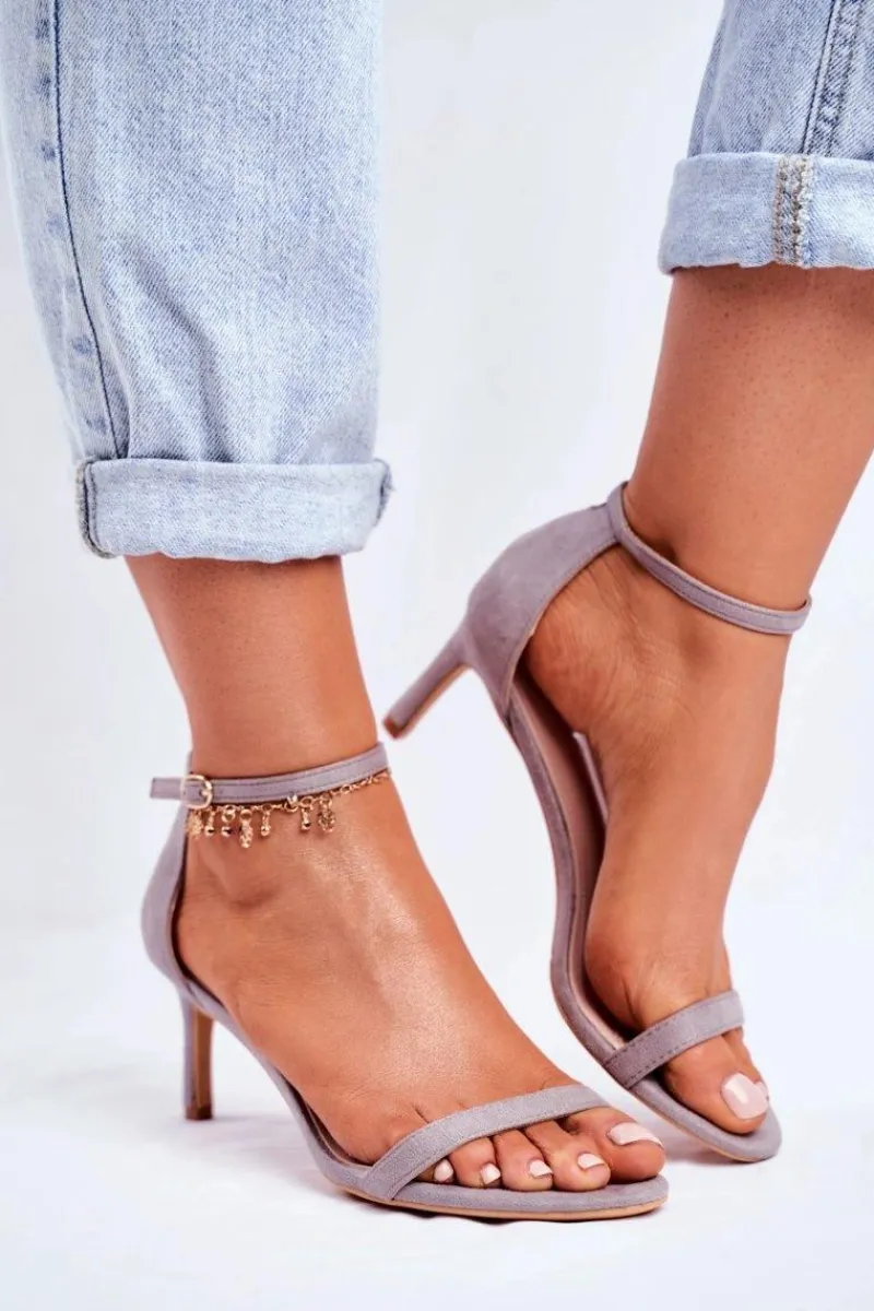 Hot Sandały Damskie Na Szpilce Klasyczne Szare Mintore Damskie Sandały Na Obcasie