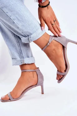 Hot Sandały Damskie Na Szpilce Klasyczne Szare Mintore Damskie Sandały Na Obcasie