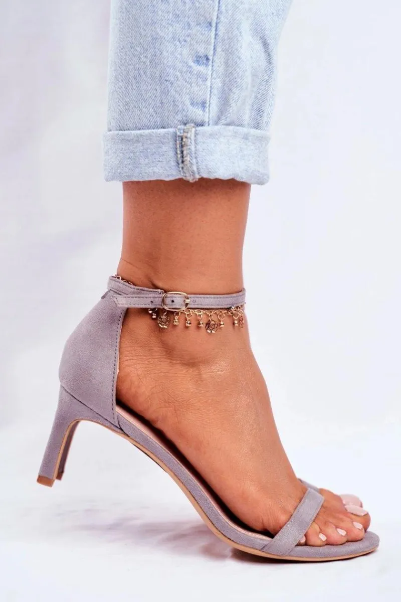 Hot Sandały Damskie Na Szpilce Klasyczne Szare Mintore Damskie Sandały Na Obcasie