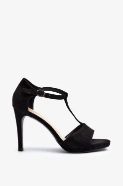 Outlet Buty damskie Vinceza Sandały Damskie Na Szpilce Z Eko Zamszu Czarne Obdaria Czarny