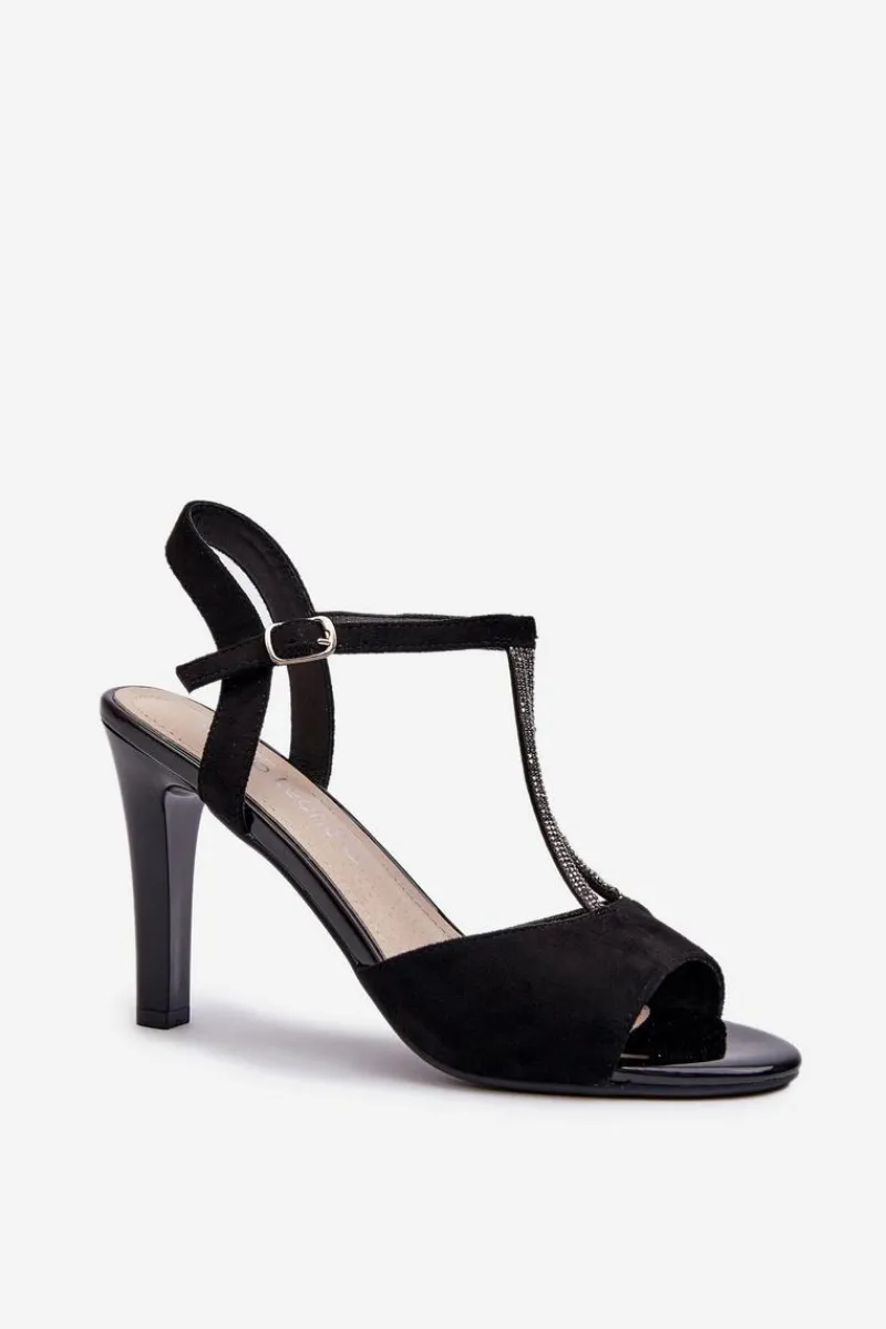 Outlet Buty Sergio Leone Sandały Damskie Na Szpilce Ze Zdobionymi Paskami Sergio Leone SK924 Czarne