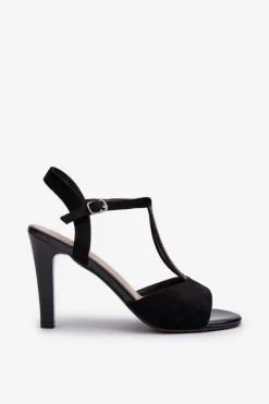 Outlet Buty Sergio Leone Sandały Damskie Na Szpilce Ze Zdobionymi Paskami Sergio Leone SK924 Czarne