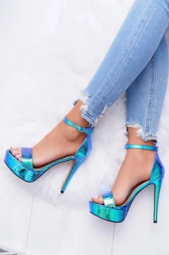 Best Boto Sandały Damskie Na Szpilce Platformie Benzynowe Błękitne ShakeIt