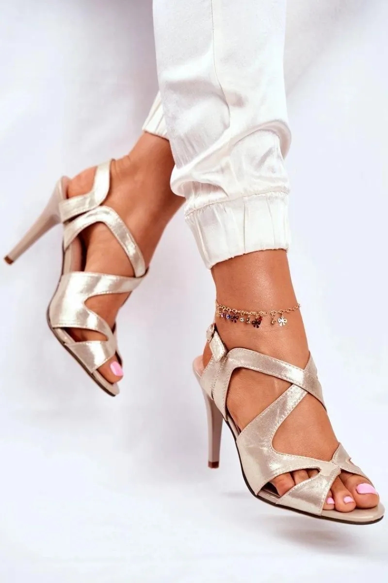 Discount Buty Sergio Leone Sandały Damskie Na Szpilce Sergio Leone Złote SK427