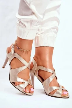 Discount Buty Sergio Leone Sandały Damskie Na Szpilce Sergio Leone Złote SK427