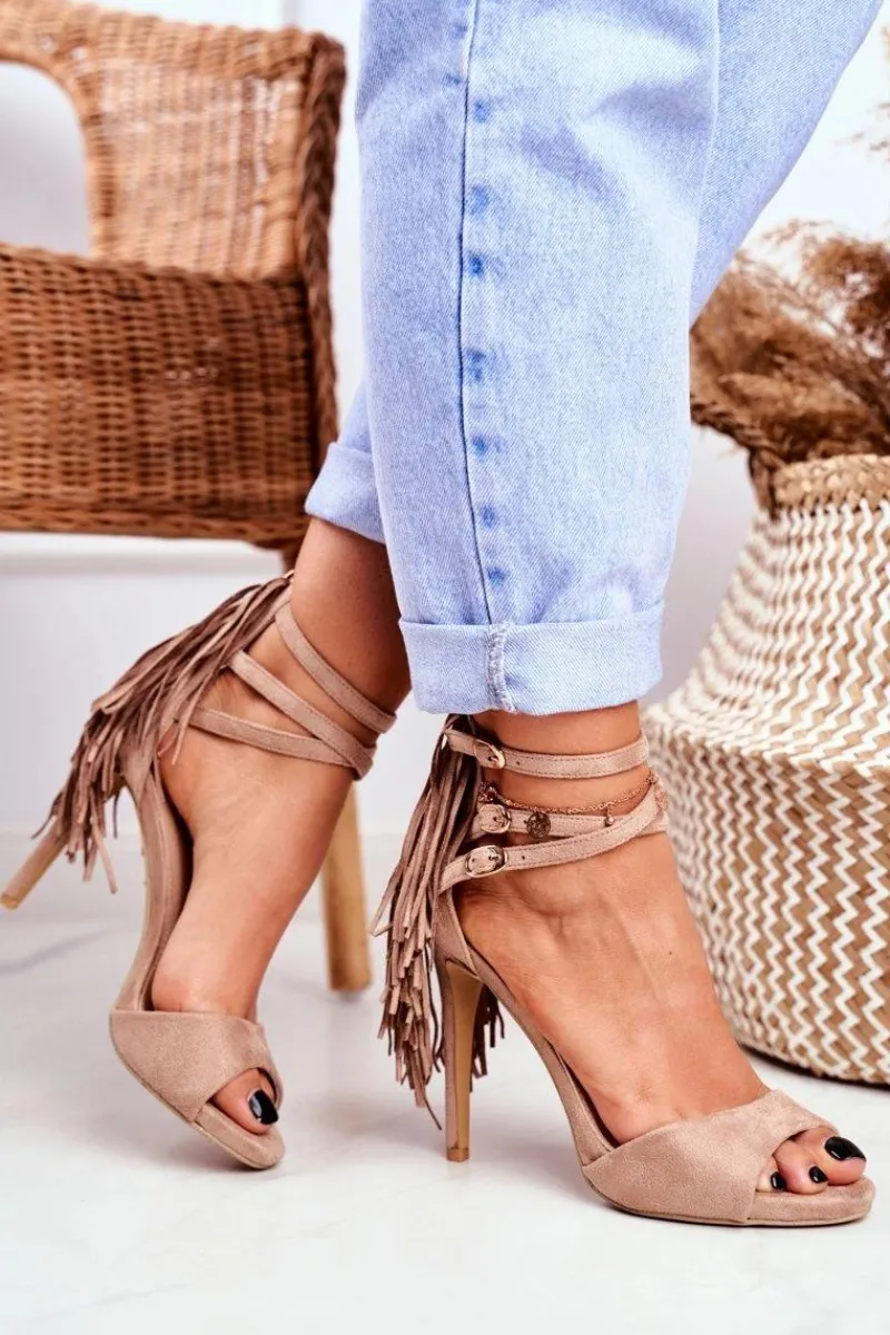 Best Sandały Damskie Na Szpilce Gladiatorki Beżowe Carnival Damskie Sandały Na Obcasie