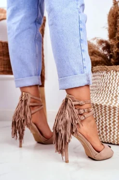 Best Sandały Damskie Na Szpilce Gladiatorki Beżowe Carnival Damskie Sandały Na Obcasie