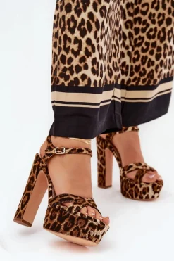 Sandały Na Słupku|Sandały Na Obcasie>Boto Sandały Damskie Na Wysokim Słupku I Platformie W Panterkę Brązowe Jovenes Brązowy