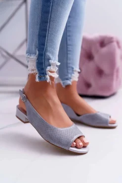 Sandały Płaskie>Buty Sergio Leone Sandały Damskie Płaski Obcas Sergio Leone SK809 Szare Skaldo