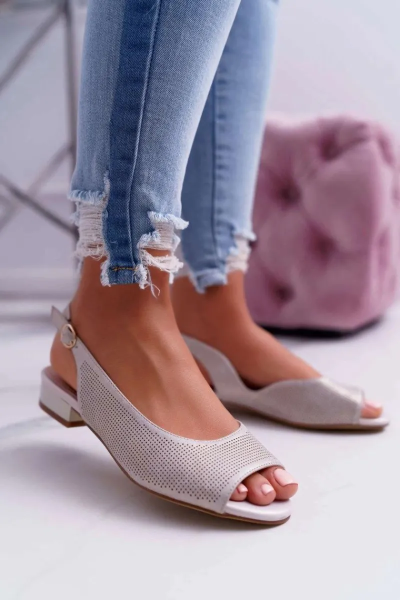 Sandały Płaskie>Buty Sergio Leone Sandały Damskie Płaski Obcas Sergio Leone SK809 Beżowe Skaldo