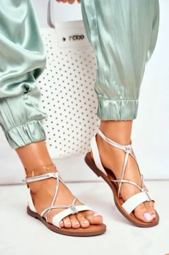 Hot Boto Sandały Damskie Płaskie Białe Alison