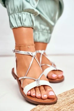 Hot Boto Sandały Damskie Płaskie Białe Alison