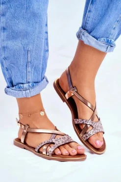 Evento Sandały Damskie Płaskie Champagne Barski Lomba