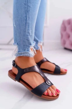 Sandały Płaskie>Damskie buty S.Barski Sandały Damskie Płaskie Czarne Verner