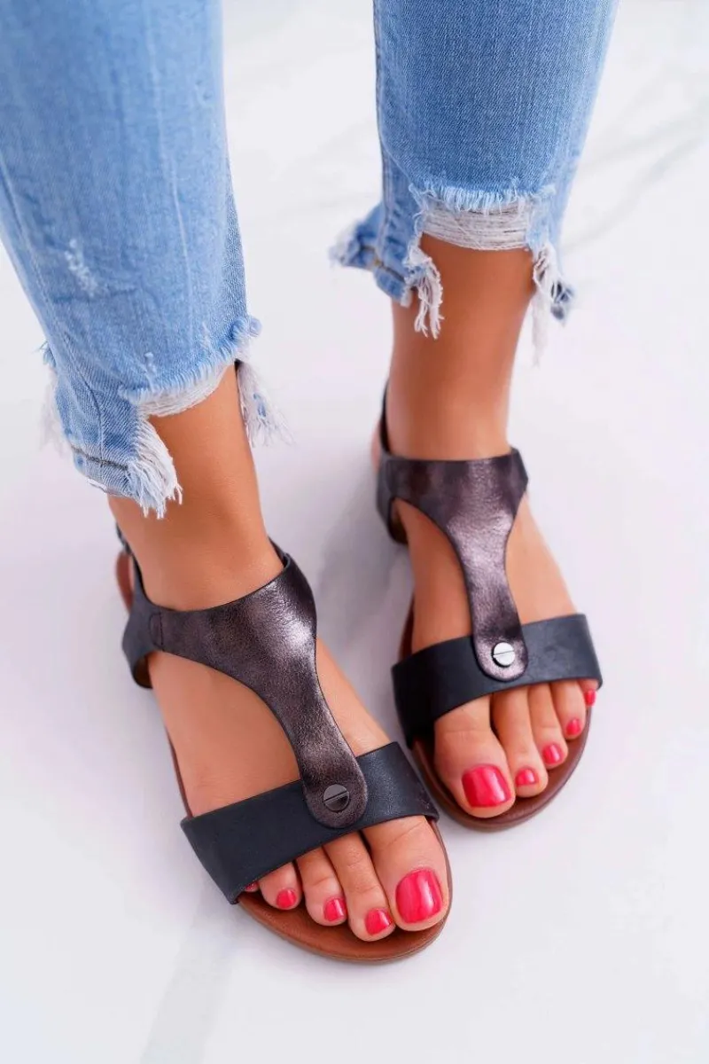 Sandały Płaskie>Damskie buty S.Barski Sandały Damskie Płaskie Czarne Verner