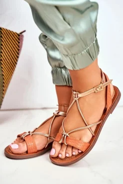 Best Sandały Damskie Płaskie Pomarańczowe Alison Damskie Sandały Płaskie