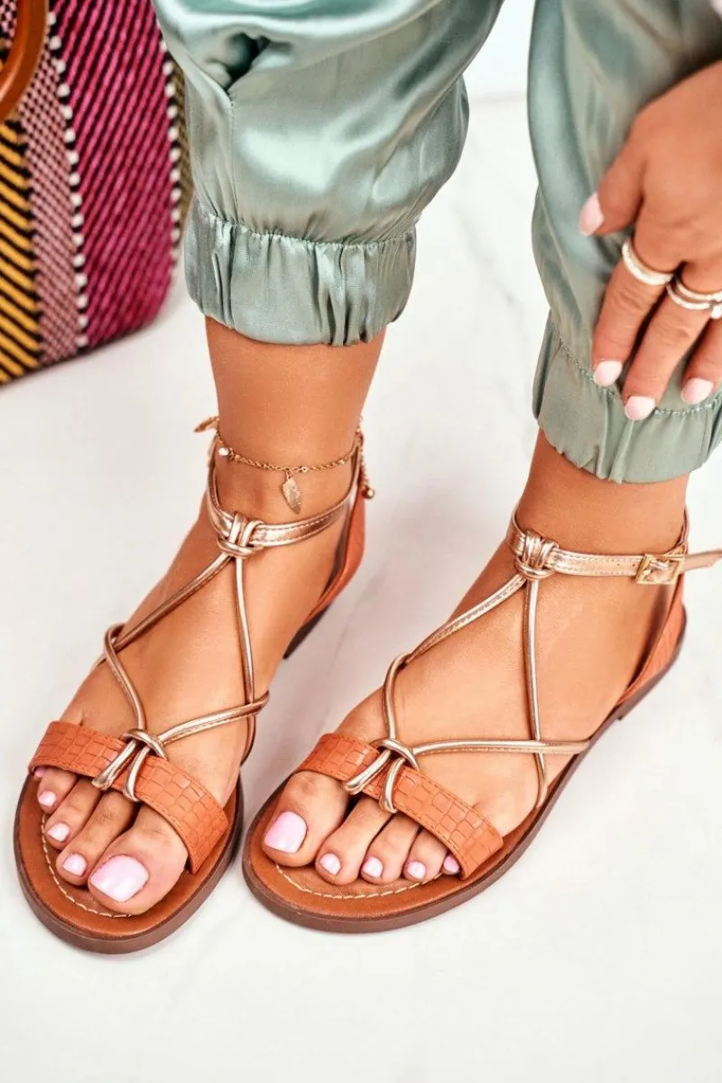 Best Sandały Damskie Płaskie Pomarańczowe Alison Damskie Sandały Płaskie